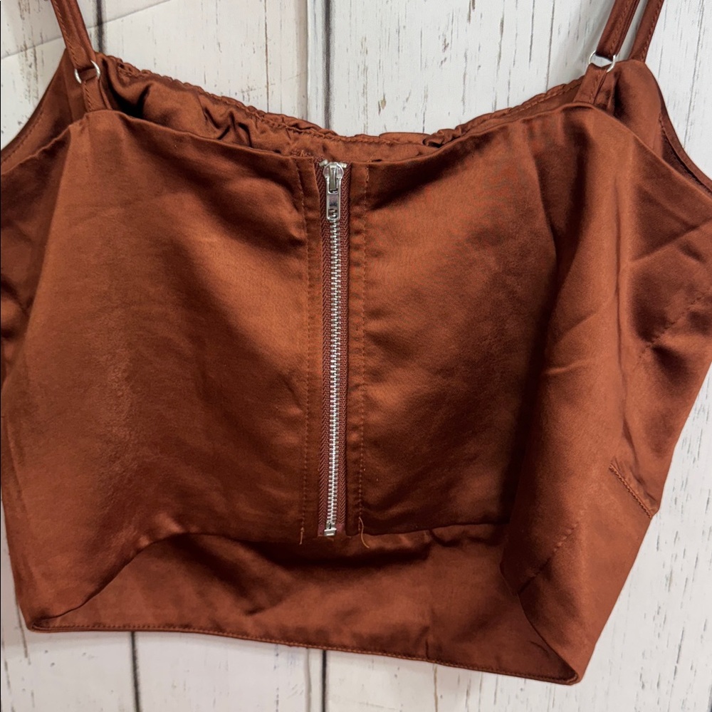 Lulu’s Luxe'd Out Brown Satin Cropped Tank Top - Picture 12 of 14